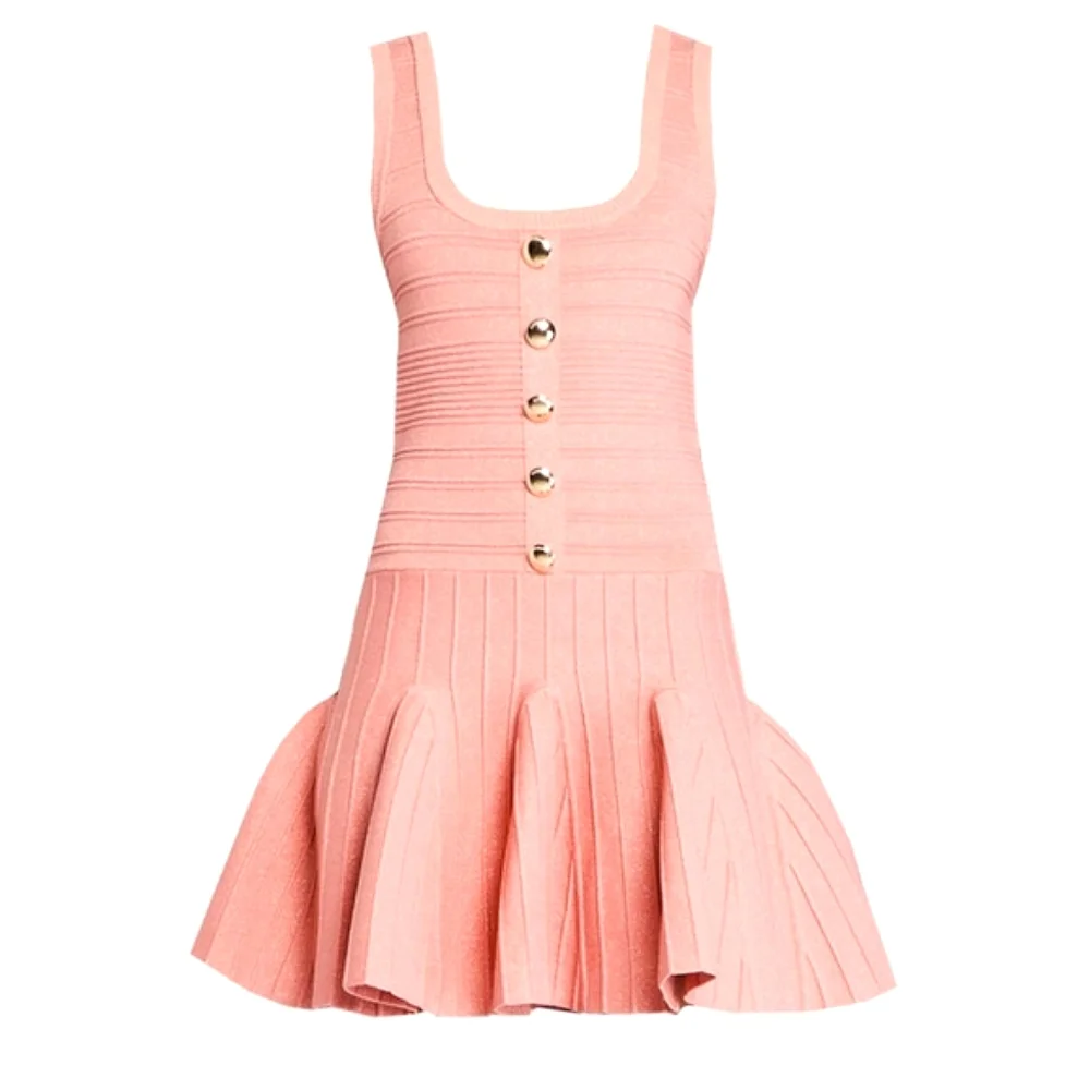 NWT$398 Retrofete Brooke Bandage Flared Mini Dress in Metallic Peach Pink Sz Med - Picture 4 of 16